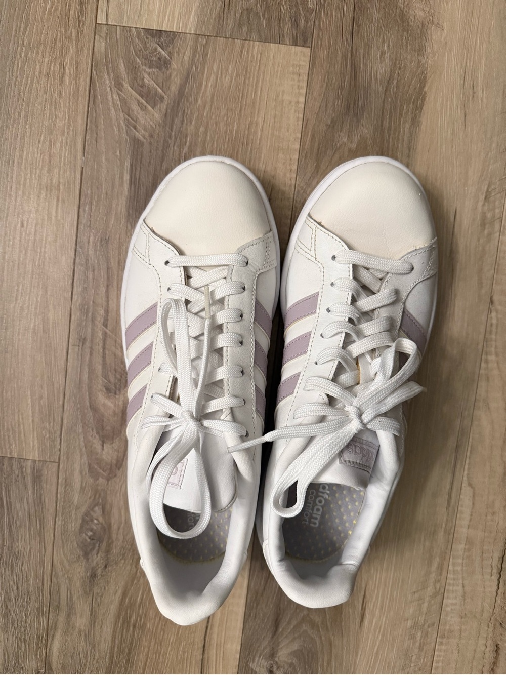 adidas Women's White Sneakers with Light Mauve Stripes
